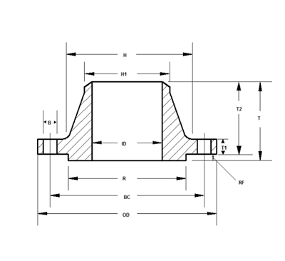 150-sinfdagi payvandlash bo'yni gardishining o'lchamlari